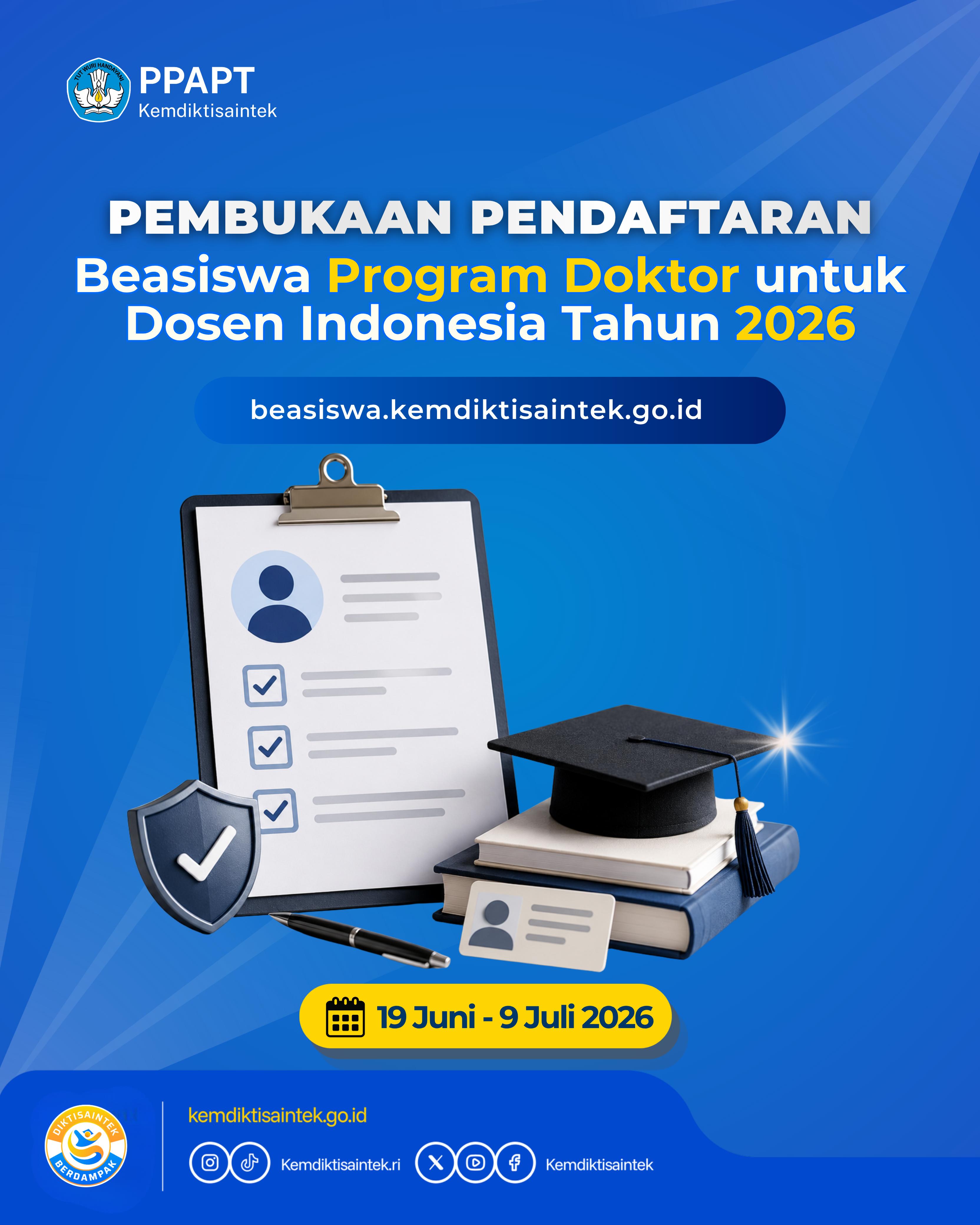 BEASISWA PROGRAM DOKTOR UNTUK DOSEN INDONESIA TAHUN 2026 RESMI DIBUKA! 